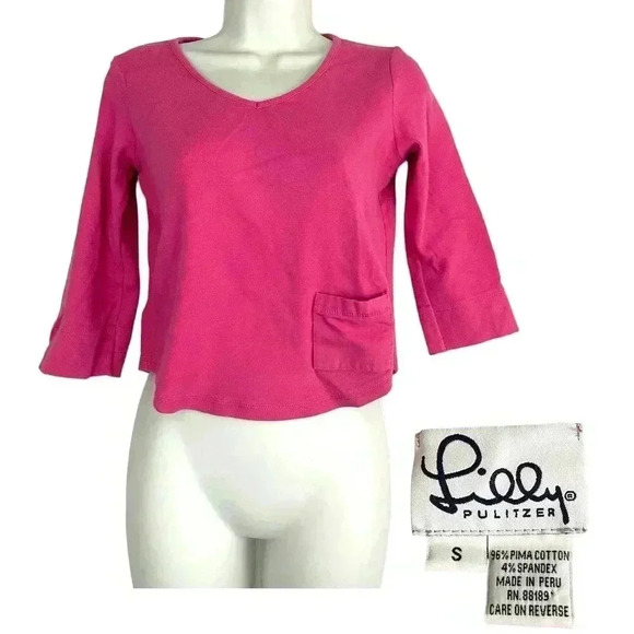Lilly Pulitzer Pink 3/4 Sleeve Blouse SMALL Women's Casual Top - Picture 1 of 8